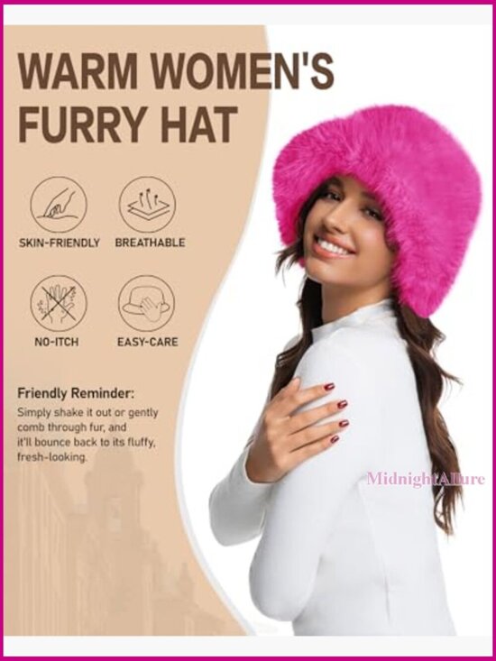 Faux Fur Bucket Hat Wide Brim Adjustable Winter Fashion Hat